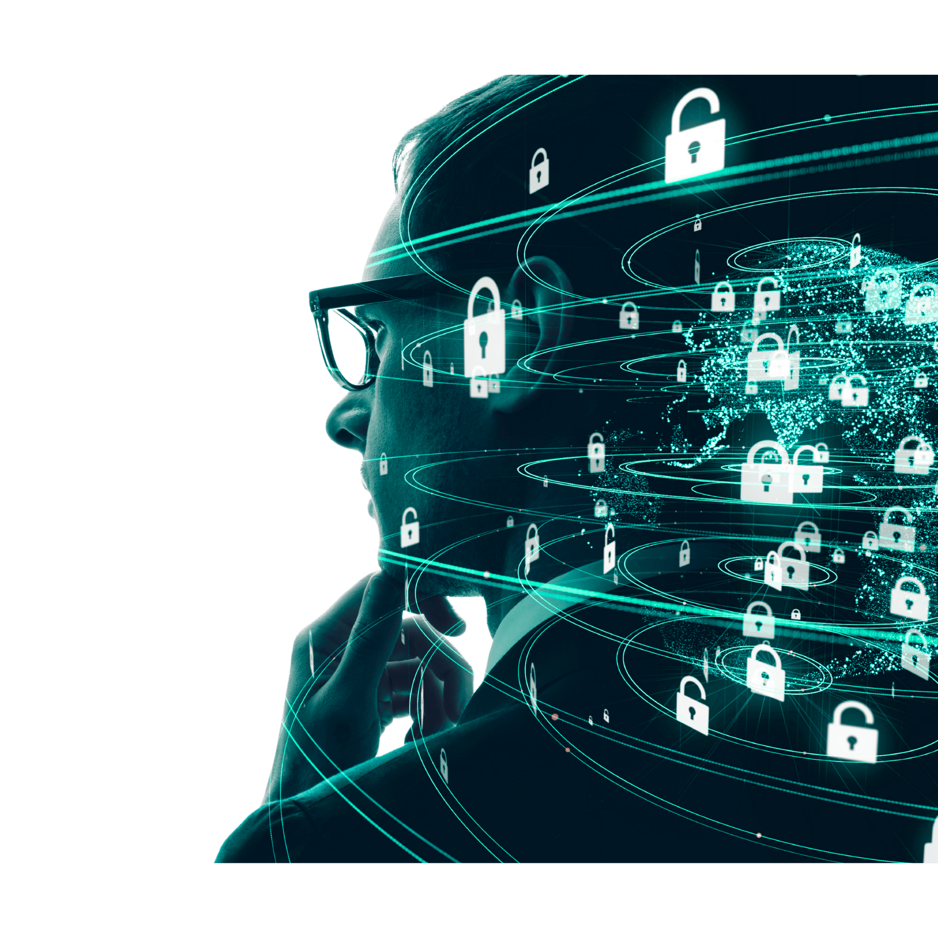 תמונה של בן אדם כשמסביבו יש אימוג'י של מנעולים