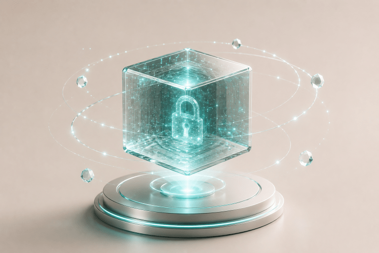 Futuristic data lock in a holographic cube