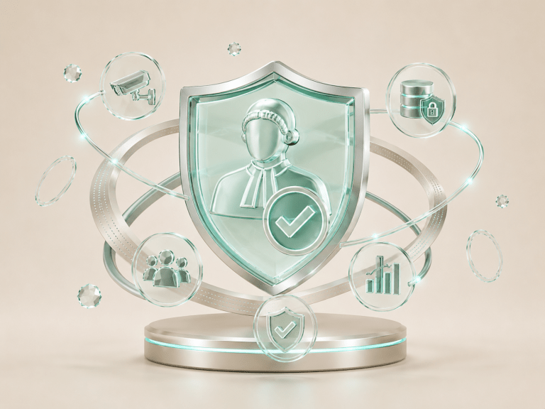 Futuristic legal security emblem