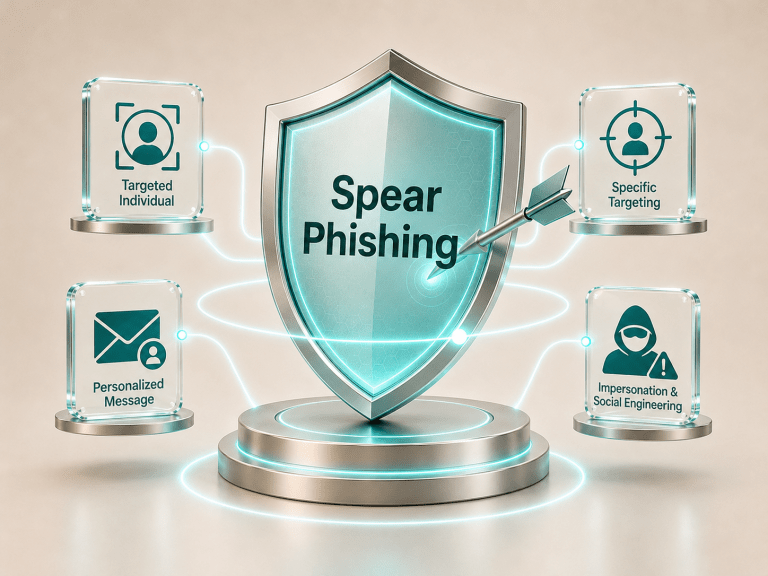 Spear Phishing Cybersecurity Shield Infographic